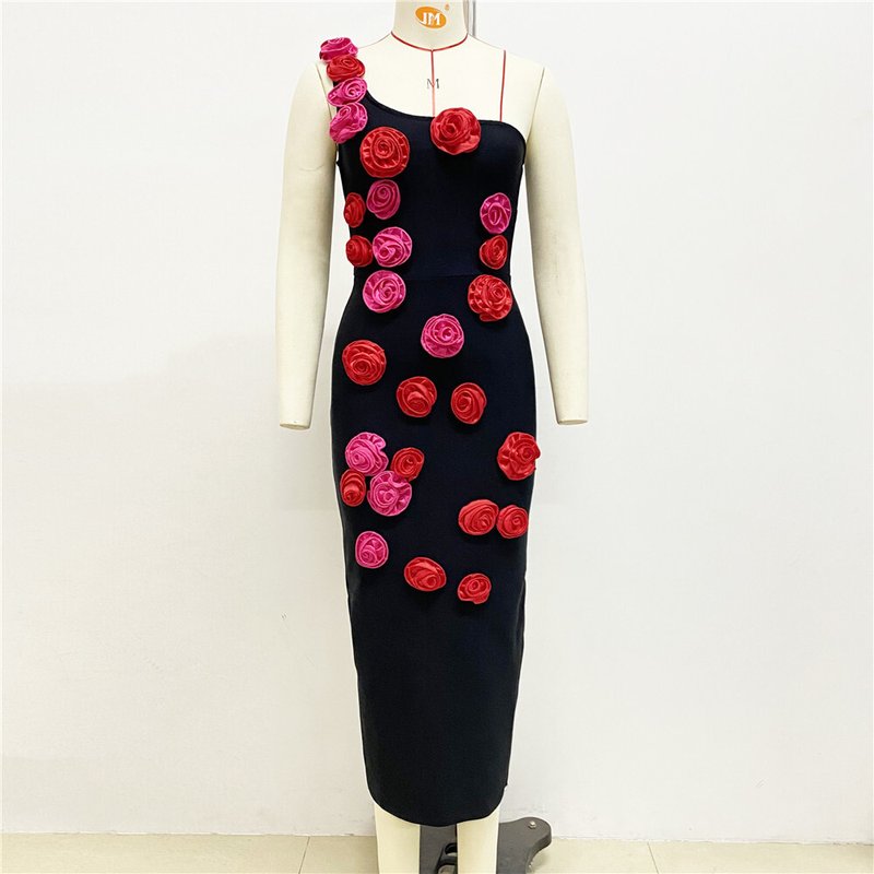 Strapless Rose Appliqué Bandage Dress H6224