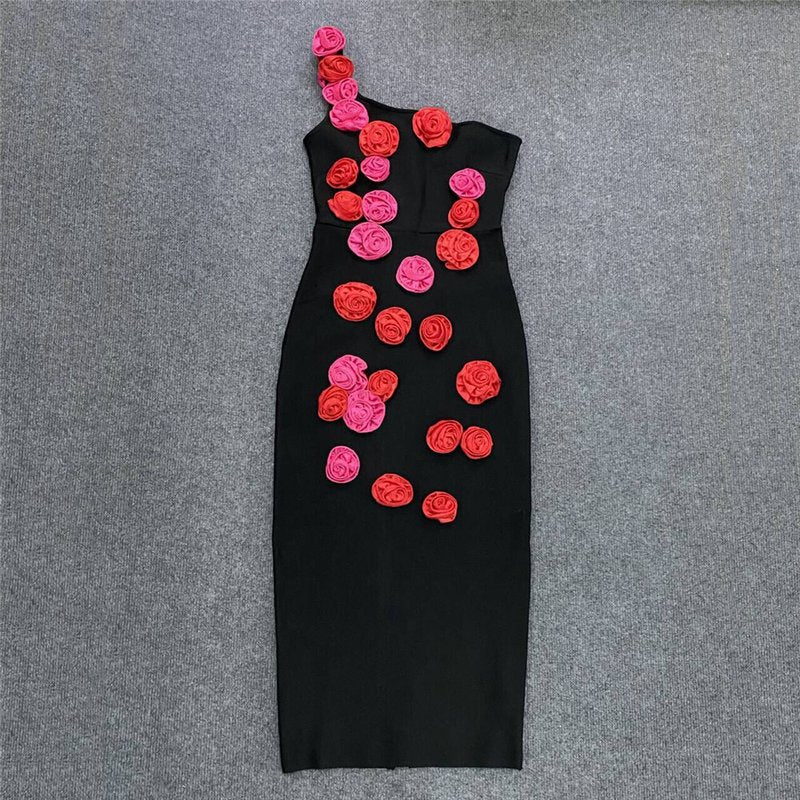 Strapless Rose Appliqué Bandage Dress H6224