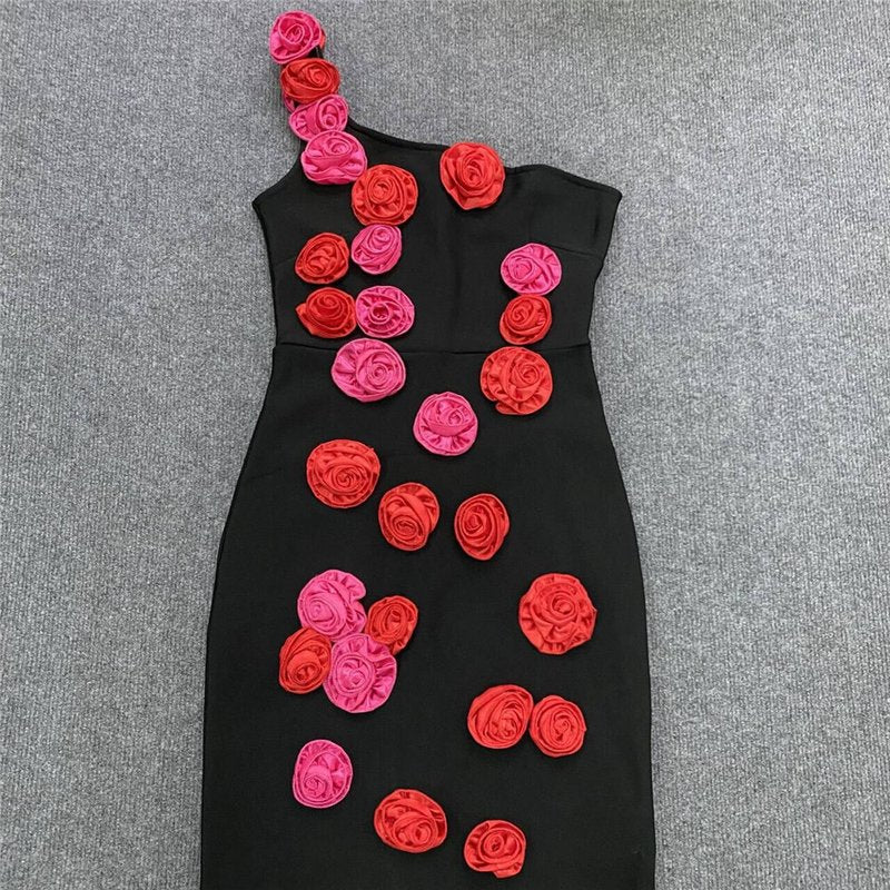 Strapless Rose Appliqué Bandage Dress H6224