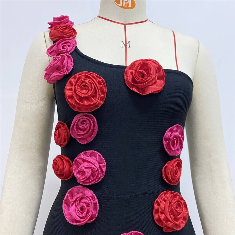 Strapless Rose Appliqué Bandage Dress H6224