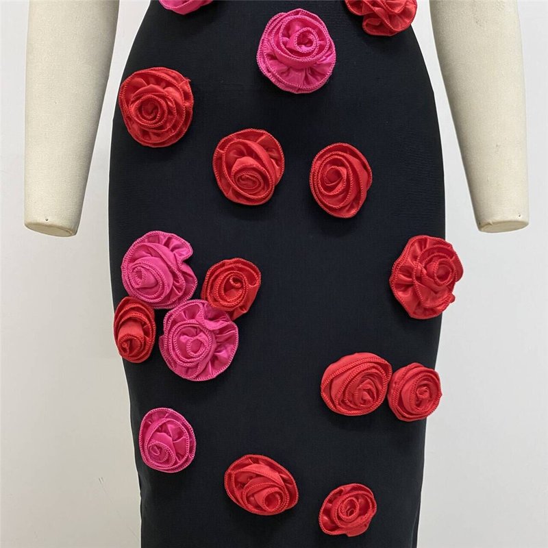 Strapless Rose Appliqué Bandage Dress H6224