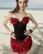 Strapless Rose Applique Corset Dress H6568