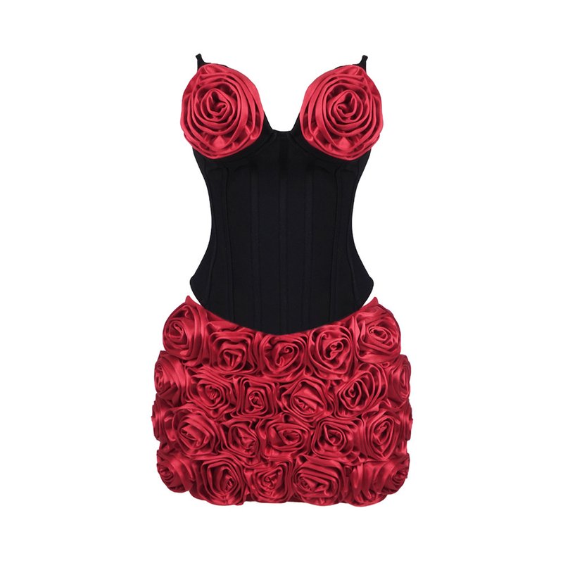 Strapless Rose Applique Corset Dress H6568