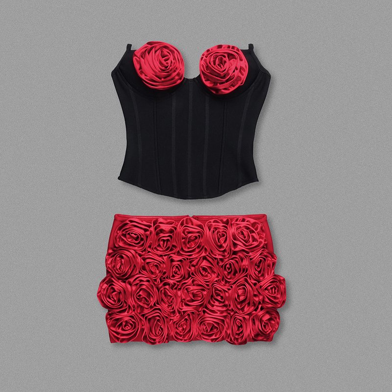 Strapless Rose Applique Corset Dress H6568