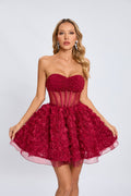 Strapless Rose Applique Mini Dress H6636