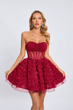 Strapless Rose Applique Mini Dress H6636