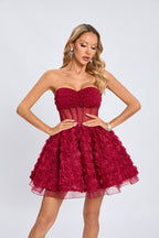 Strapless Rose Applique Mini Dress H6636