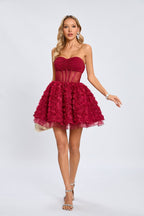 Strapless Rose Applique Mini Dress H6636