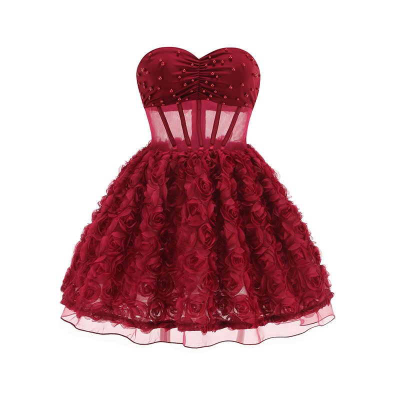 Strapless Rose Applique Mini Dress H6636