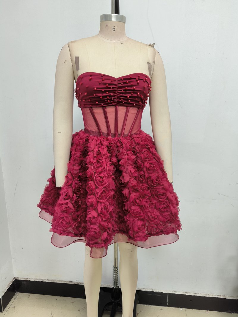 Strapless Rose Applique Mini Dress H6636