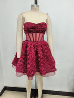 Strapless Rose Applique Mini Dress H6636