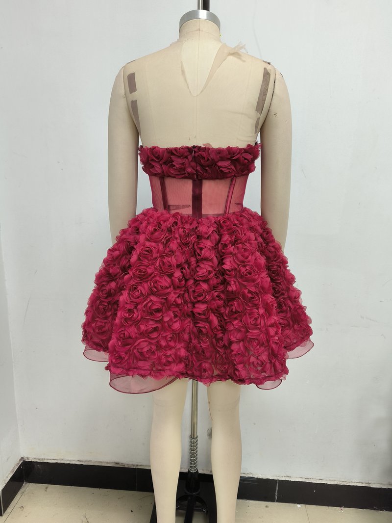 Strapless Rose Applique Mini Dress H6636