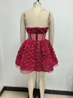 Strapless Rose Applique Mini Dress H6636