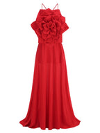 Strapless Rose Applique Red Gown H6679
