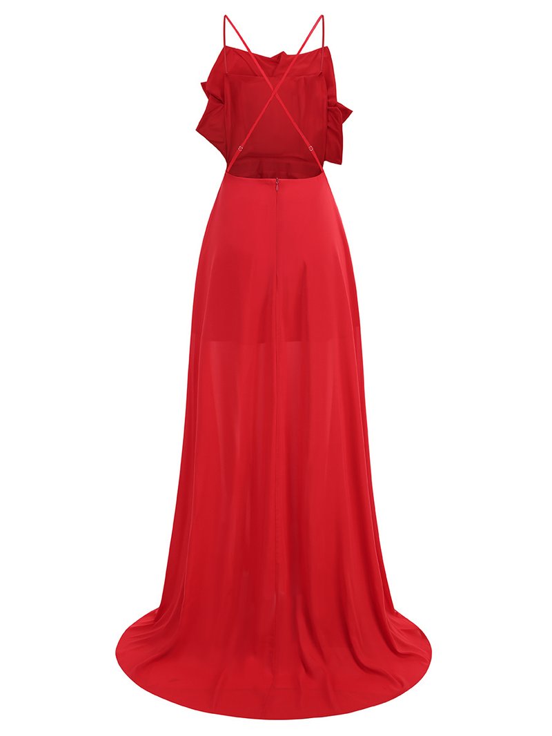 Strapless Rose Applique Red Gown H6679