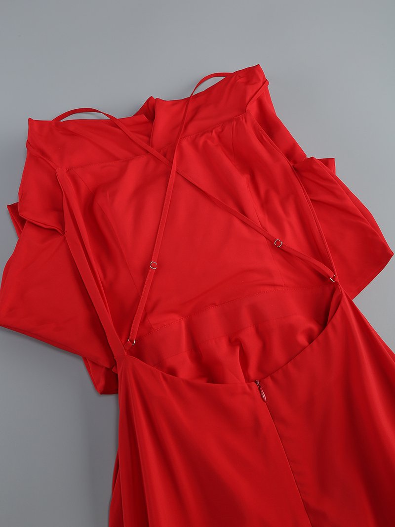 Strapless Rose Applique Red Gown H6679