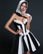 Strapless Rose Applique Stripe Dress H6692