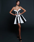 Strapless Rose Applique Stripe Dress H6692