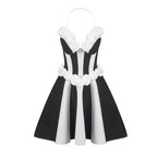 Strapless Rose Applique Stripe Dress H6692