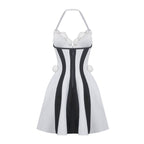 Strapless Rose Applique Stripe Dress H6692