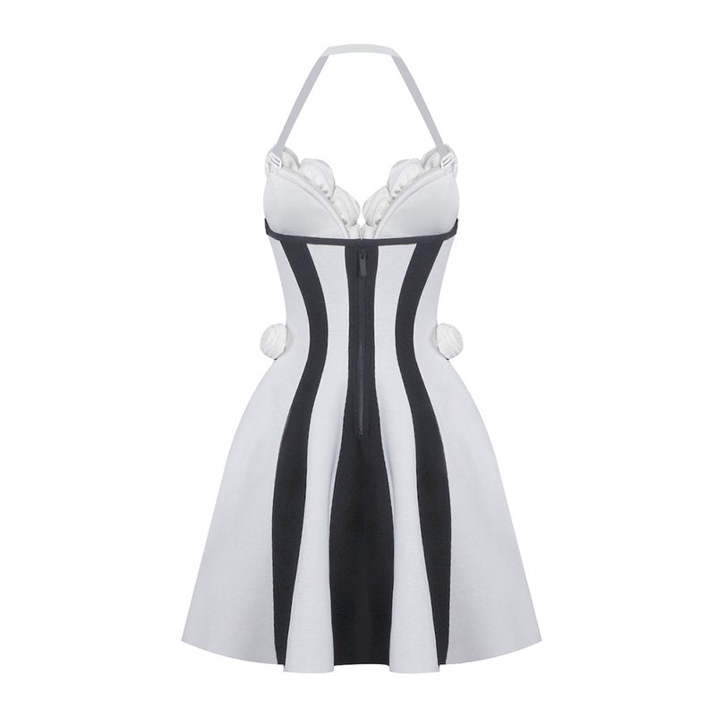 Strapless Rose Applique Stripe Dress H6692