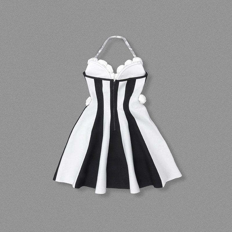 Strapless Rose Applique Stripe Dress H6692