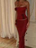 Strapless Rose Applique Two-Piece Set H6767