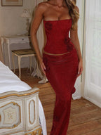 Strapless Rose Applique Two-Piece Set H6767
