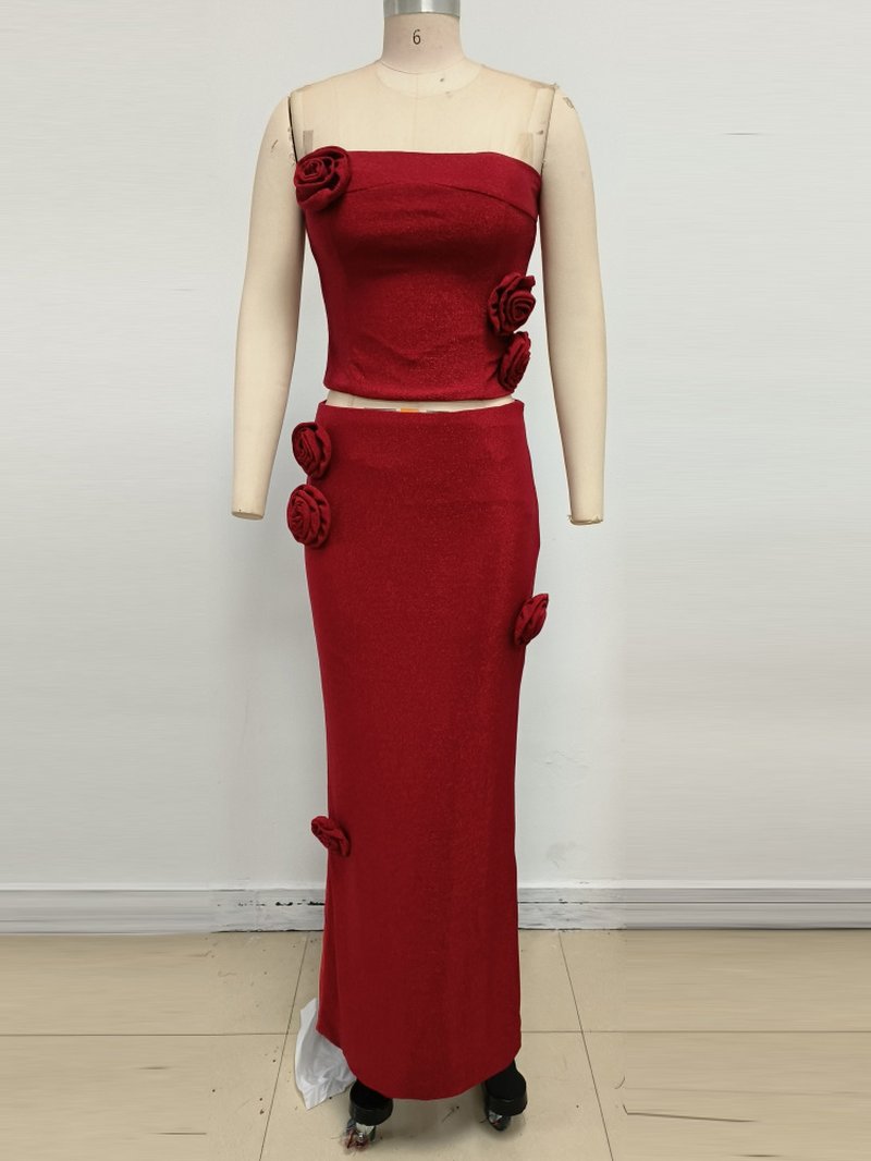 Strapless Rose Applique Two-Piece Set H6767