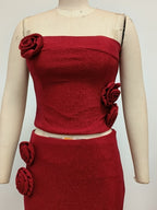 Strapless Rose Applique Two-Piece Set H6767