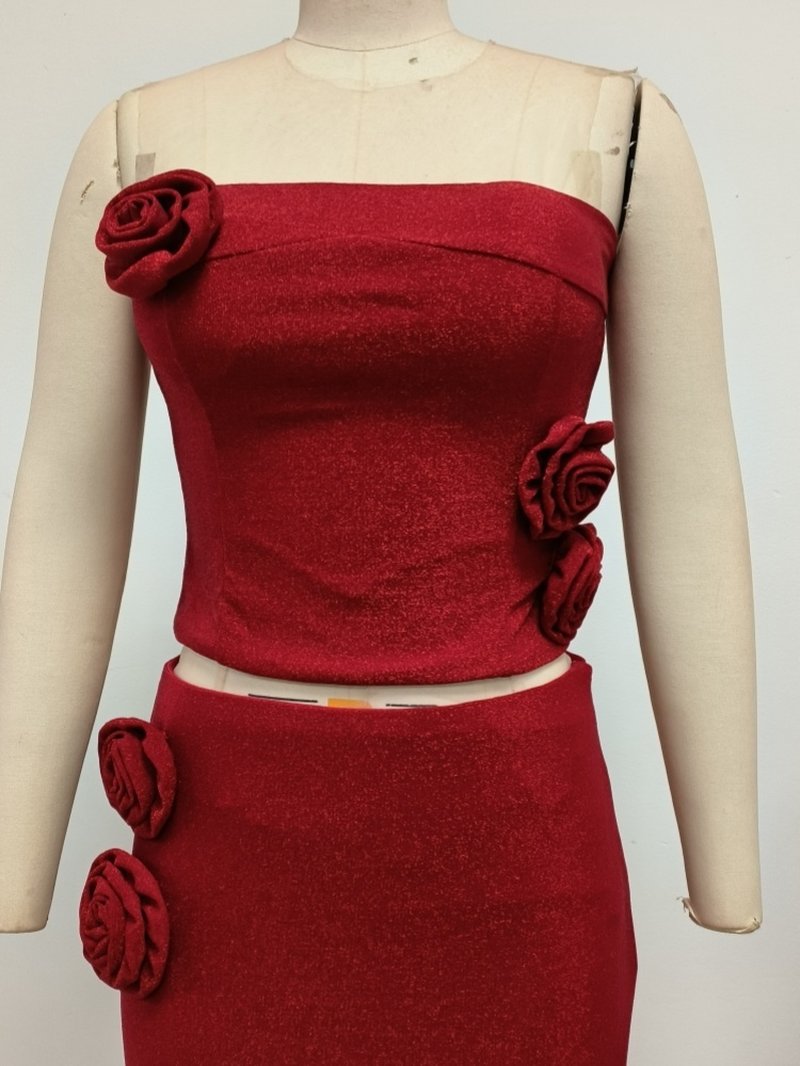 Strapless Rose Applique Two-Piece Set H6767