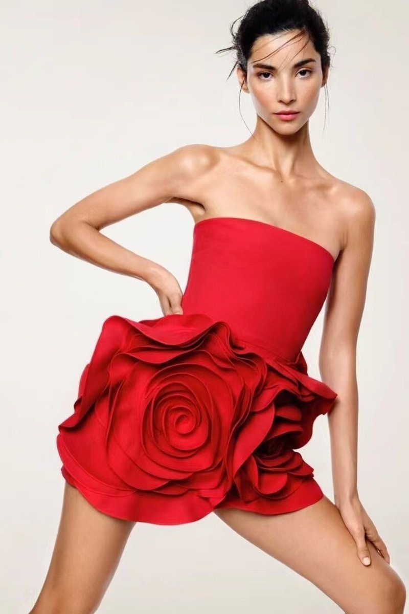 Strapless Rose Embellished Mini Dress H6215