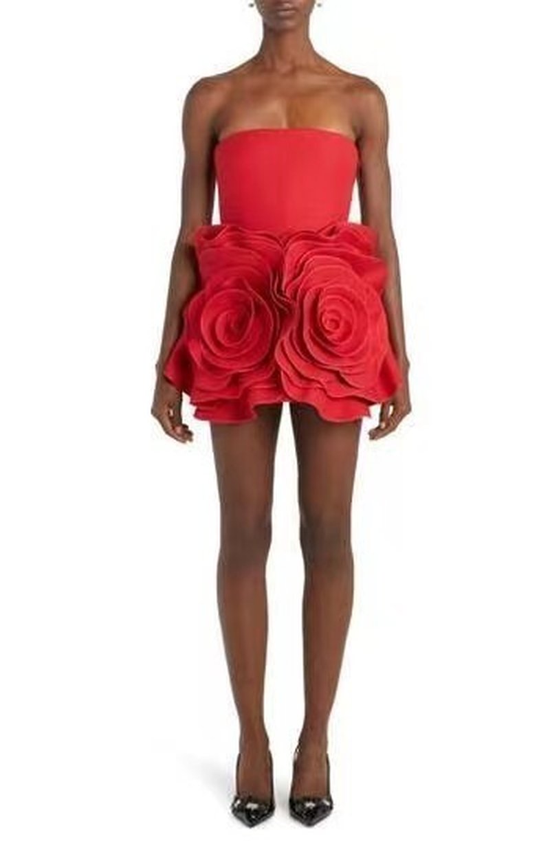 Strapless Rose Embellished Mini Dress H6215