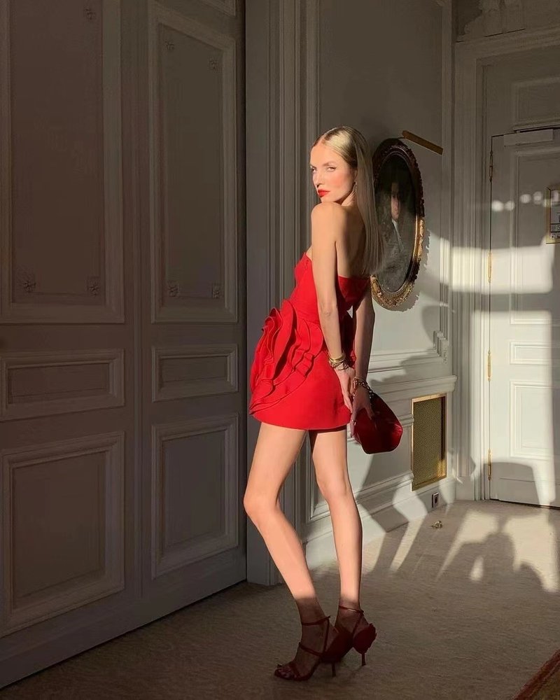 Strapless Rose Embellished Mini Dress H6215