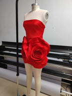 Strapless Rose Embellished Mini Dress H6215