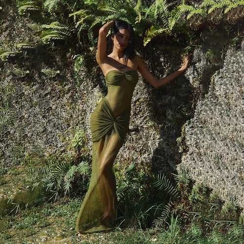 Strapless Ruched Olive Bandage Dress H6653