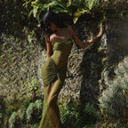 Strapless Ruched Olive Bandage Dress H6653