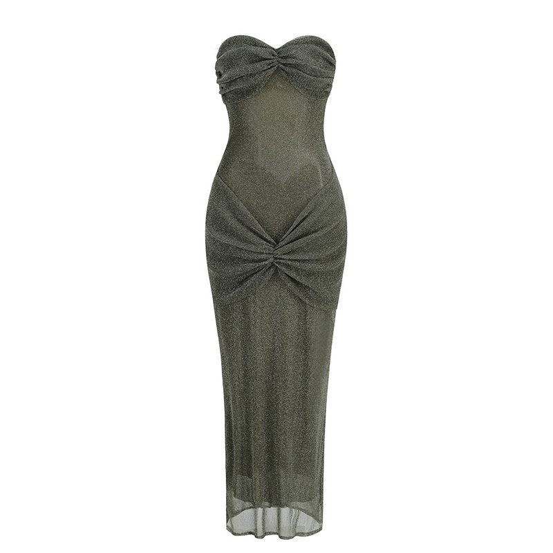 Strapless Ruched Olive Bandage Dress H6653