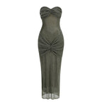 Strapless Ruched Olive Bandage Dress H6653