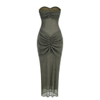 Strapless Ruched Olive Bandage Dress H6653
