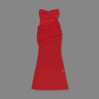 Strapless Ruched Sheer Red Gown H6868