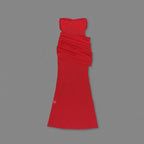 Strapless Ruched Sheer Red Gown H6868