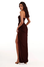 Strapless Ruched Slit Maxi Dress H6055