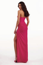 Strapless Ruched Slit Maxi Dress H6055