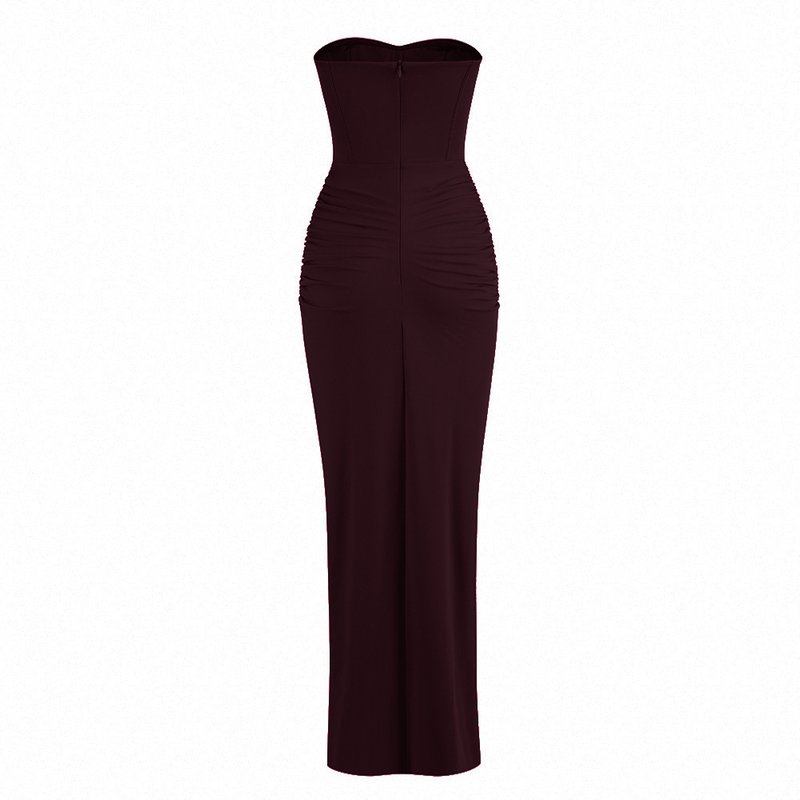 Strapless Ruched Slit Maxi Dress H6055