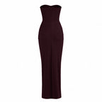 Strapless Ruched Slit Maxi Dress H6055