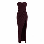 Strapless Ruched Slit Maxi Dress H6055