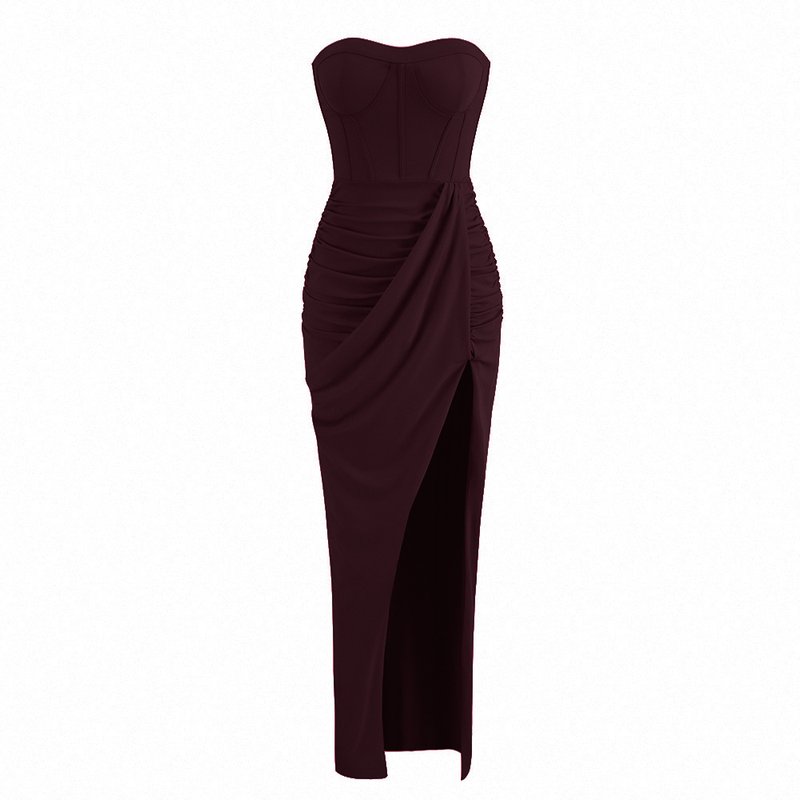 Strapless Ruched Slit Maxi Dress H6055