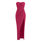 Strapless Ruched Slit Maxi Dress H6055