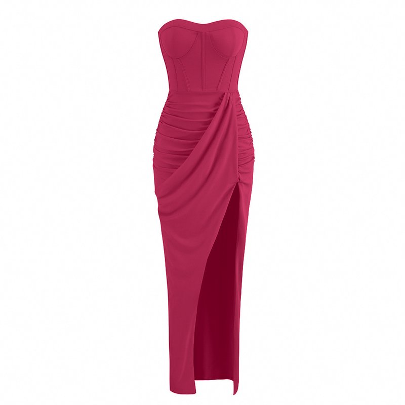 Strapless Ruched Slit Maxi Dress H6055